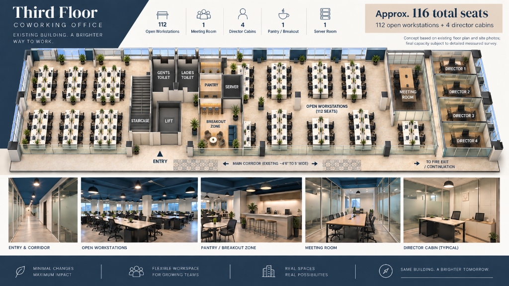 Enterprise office floorplan 50-150 seats Noida